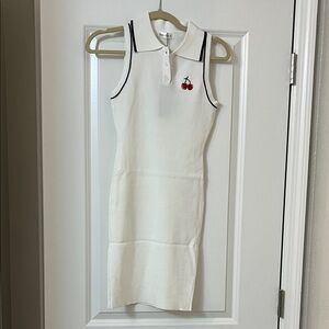 Chic White Polo Dress with Cherry Accent